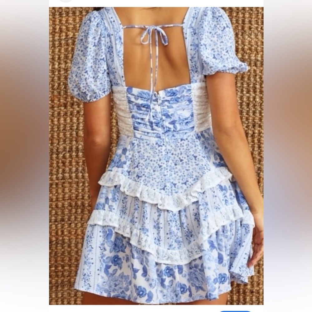 Altar'd state Aderny Floral Mini Dress Floral Blue and White Dress small - Picture 3 of 16